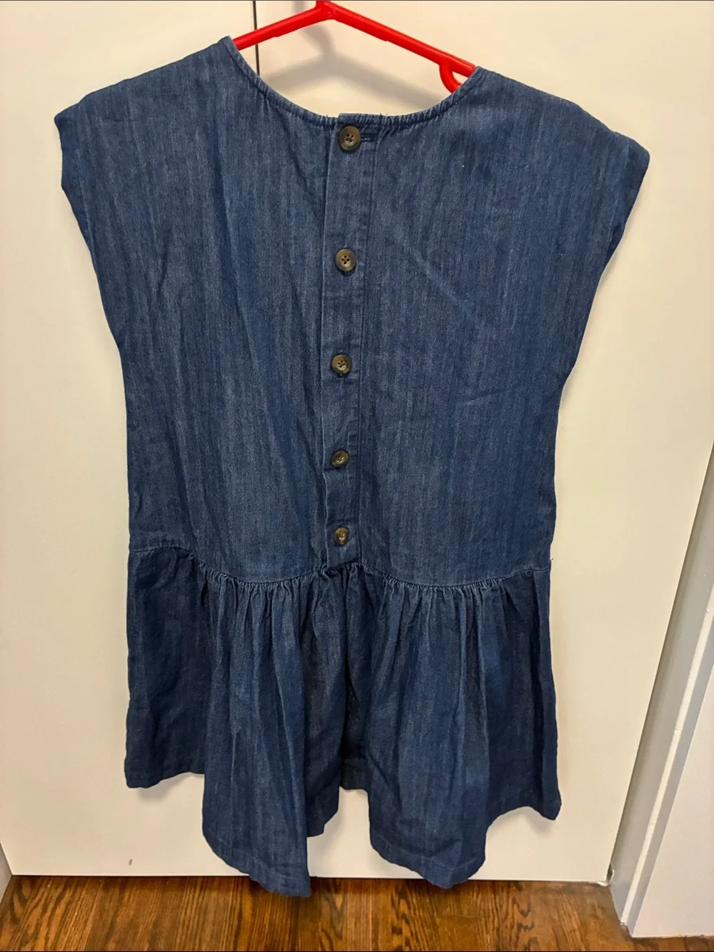 Hanna Andersson Girls' Denim-Style Dress in Navy with Red Accent